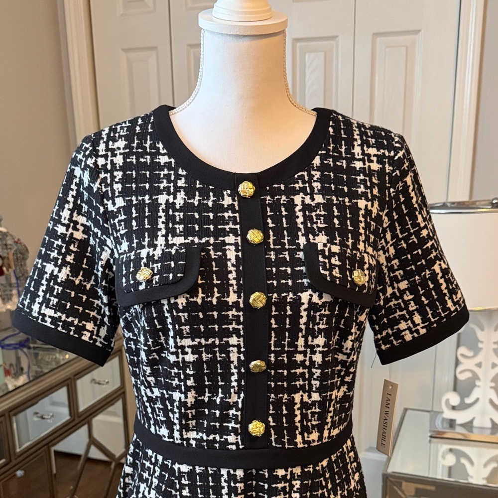 Lovely & Fab "Shelby & Palmer" Black & White Tweed Style Dress Timeless! Sz 6 - Picture 2 of 13